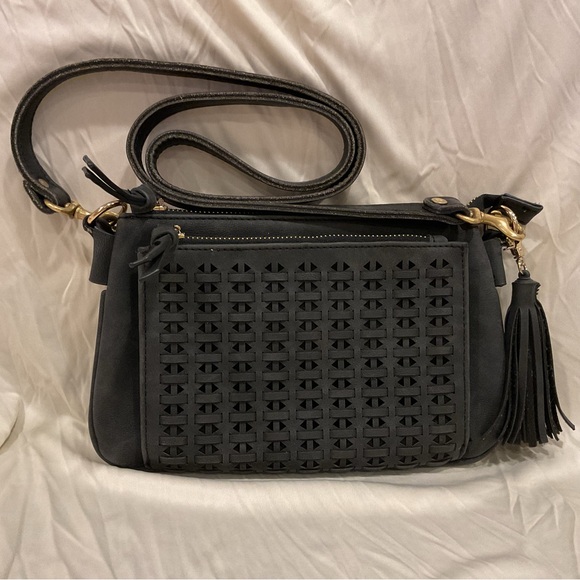 (Sold) Dark Iron Grey Faux suede Crossbody bag - Picture 2 of 9